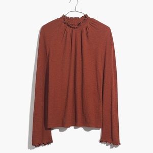 Madewell Texture & Thread Ruffled Mockneck Top - Maple Syrup